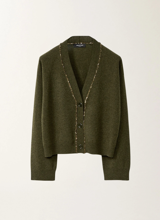 Fabiana Filippi Boxy Cardigan with Sequin in Loden, Size 44