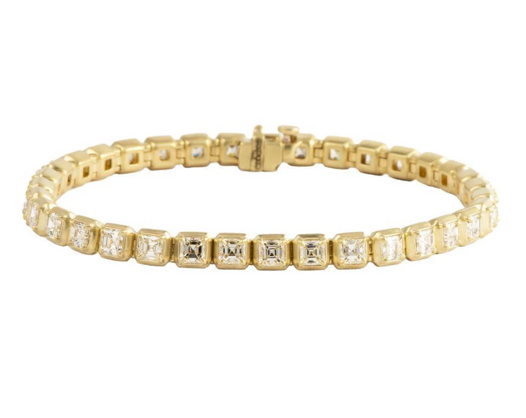 *RESERVE TODAY* Sylva & Cie. 18K Yellow Gold Asher Cut Diamond Tennis Bracelet, 7"