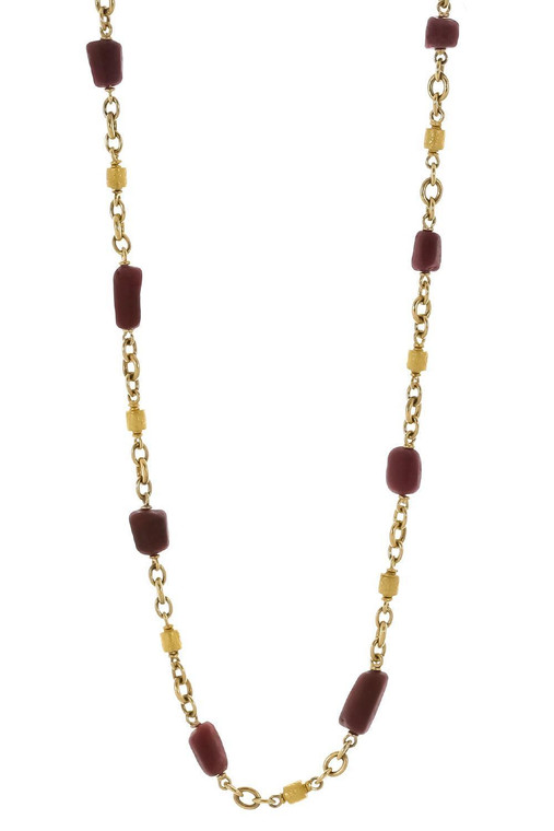 *RESERVE TODAY* Sylva & Cie. 18K Yellow Gold Ruby Bead Necklace