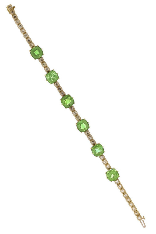 *RESERVE TODAY* Sylva & Cie. 18K Yellow Gold Tourmaline Diamond Cushion Cut Bracelet, 7 1/4"