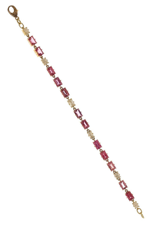 *RESERVE TODAY* Sylva & Cie. 18K Yellow Gold Pink Tourmaline Diamond Tennis Bracelet, 6 1/2"