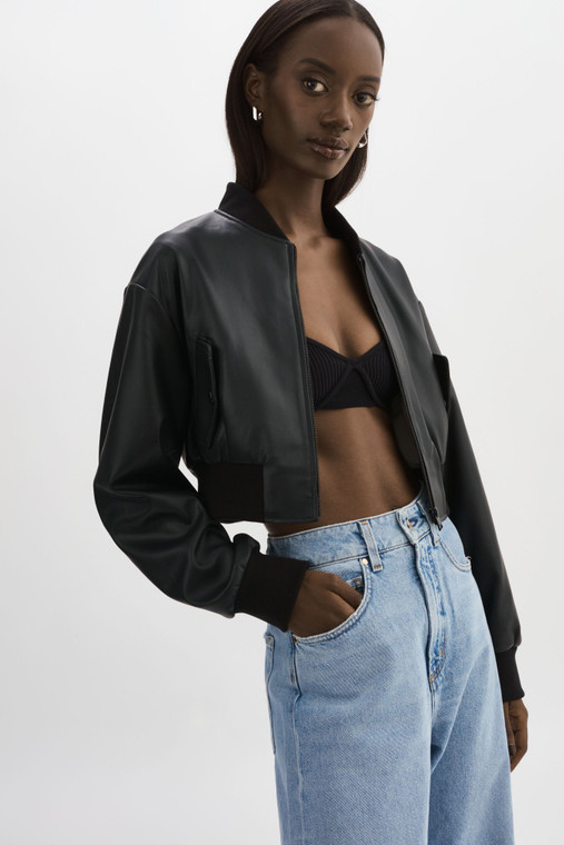 *ORDER TODAY* LAMARQUE Evelin Cropped Faux Leather Bomber Jacket in Black