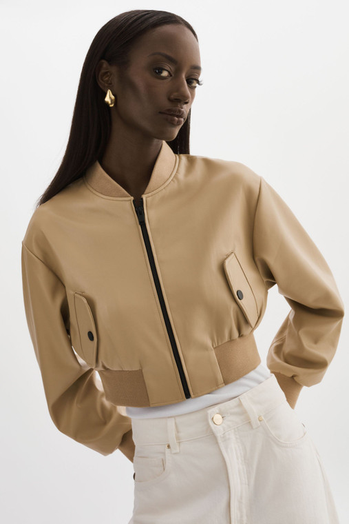 *ORDER TODAY* LAMARQUE Evelin Cropped Faux Leather Bomber Jacket in Wheat