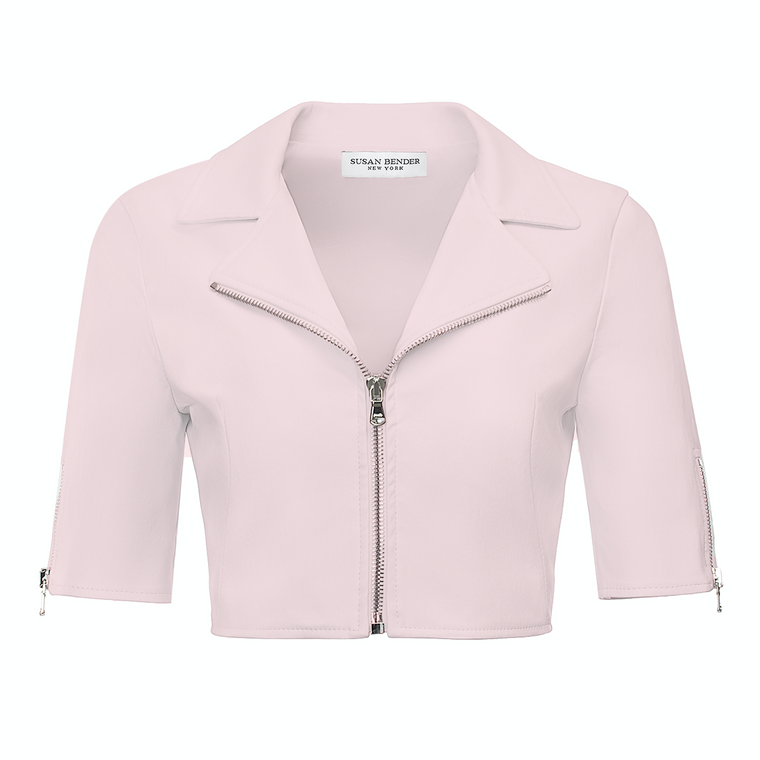 *ORDER TODAY* Susan Bender Short Sleeve Moto in Pale Pink