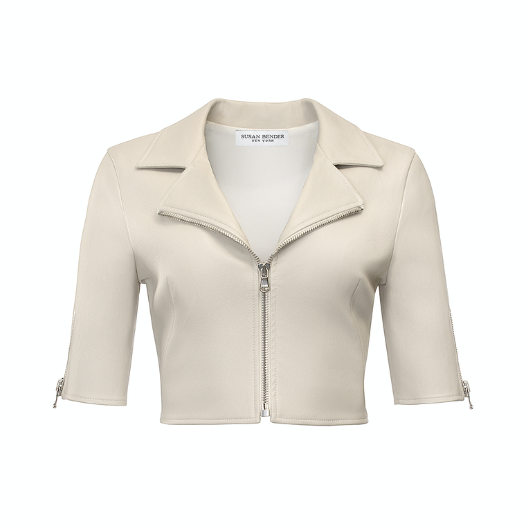 *ORDER TODAY* Susan Bender Short Sleeve Moto in Latte