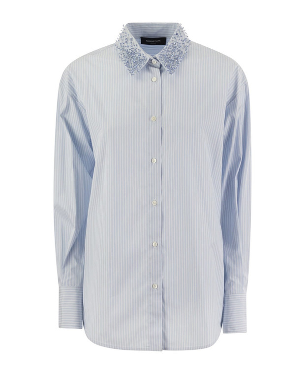 Fabiana Filippi Long Striped Poplin Shirt in Blue