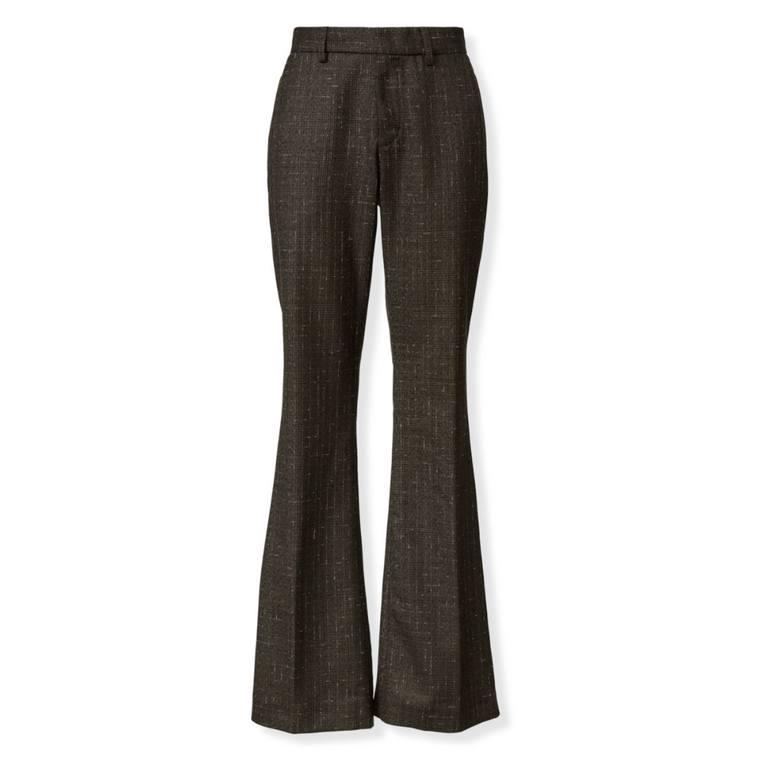 Fabiana Filippi Slubbed Prince of Wales Boot Cut Trousers in Brown/Black, Size 42