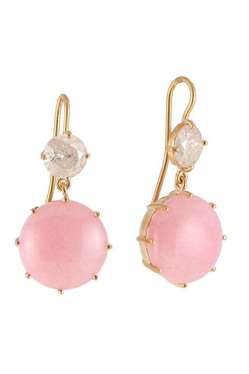 *ORDER TODAY* Sylva & Cie. 18K Yellow Gold Icy Diamond Pink Opal Drop Earrings