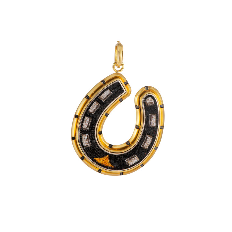 Sylva & Cie. 18K Yellow Gold Micro Mosaic Horseshoe Pendant