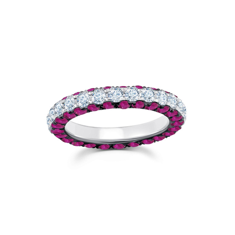 Graziela 18K White Gold Ruby & Diamond 3 Sided Band Ring