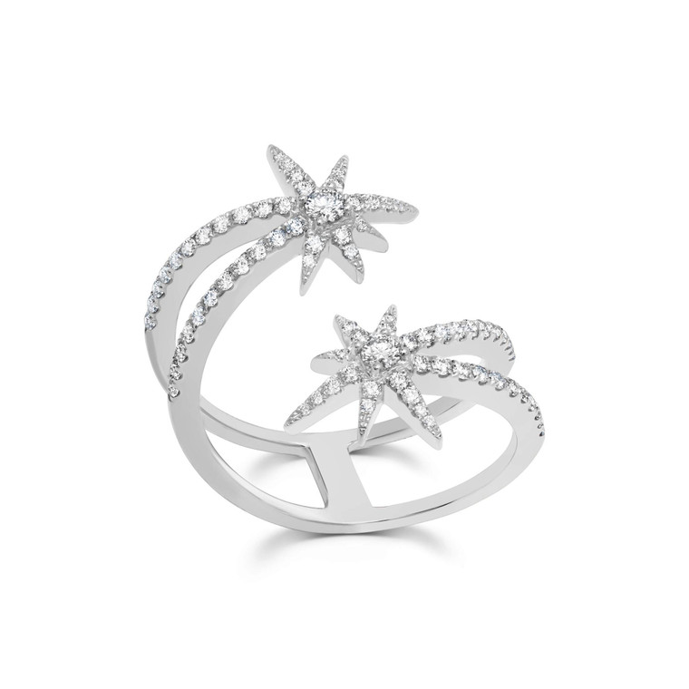 Graziela 18K White Gold Diamond Shooting Starburst Ring, Size 7