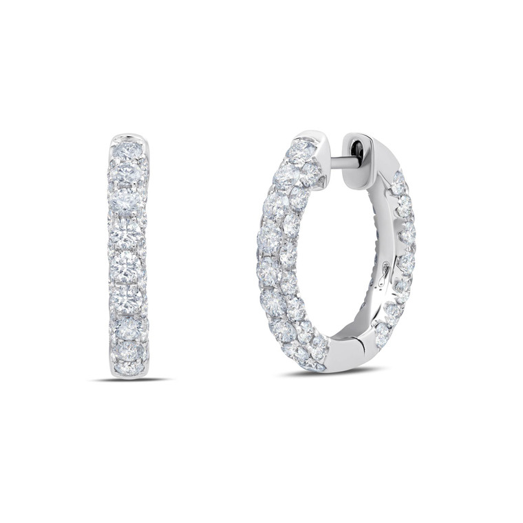 Graziela 18K White Gold Diamond 3 Sided Hoop Earrings