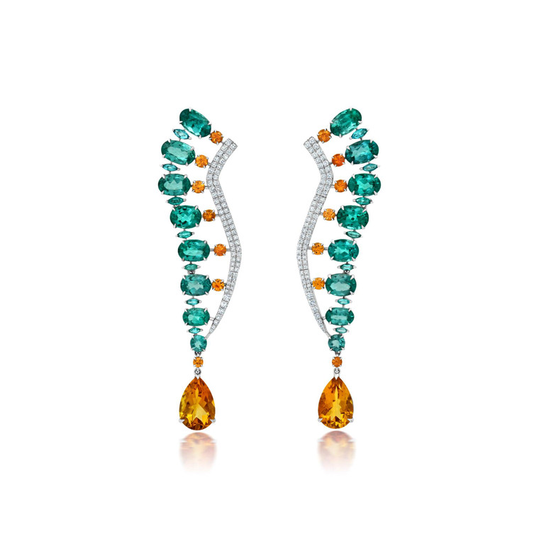 Graziela 18K White Gold Graziela Tourmaline Tribal Headdress Earrings