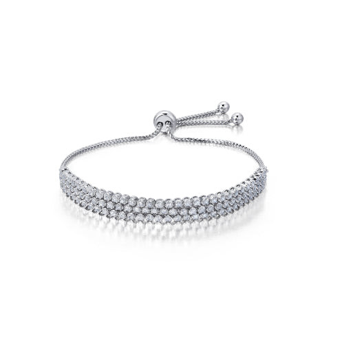 Graziela 18K White Gold Triple Row Diamond Bolo Bracelet