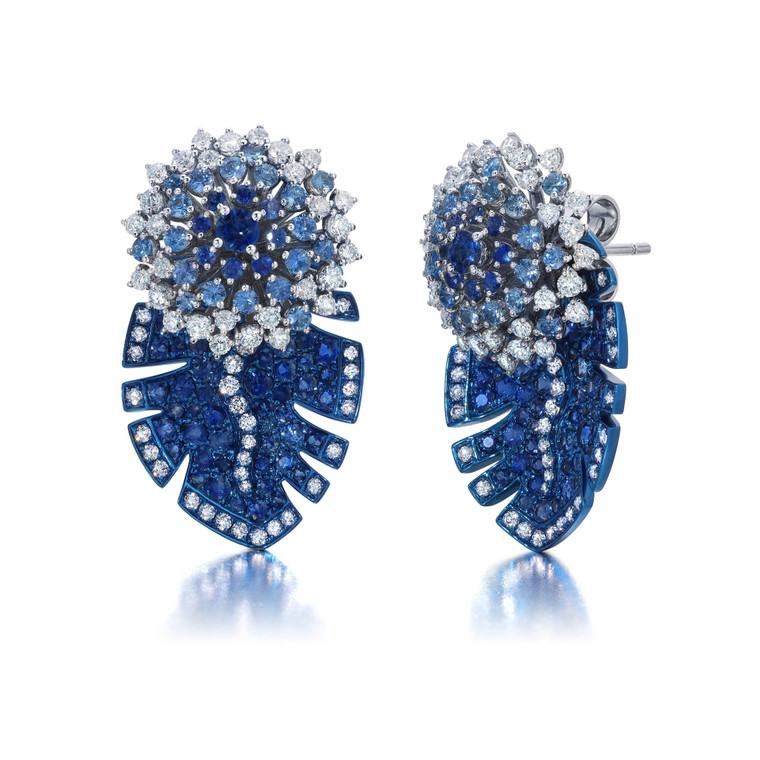 Graziela 18K White Gold Blue Sapphire Folha Earrings & Jackets