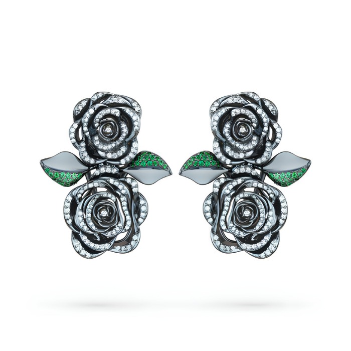 Paul Morelli 18K White Gold Double Rosebud Post/Clip Earrings