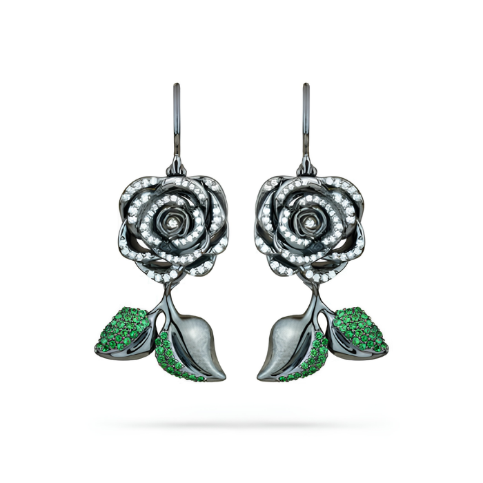 Paul Morelli 18K White Gold Small Rosebud Dangle Earrings