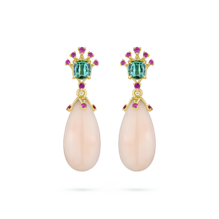 Paul Morelli 18K Yellow Gold Green Tourmaline & Coral Dew Drop Earrings
