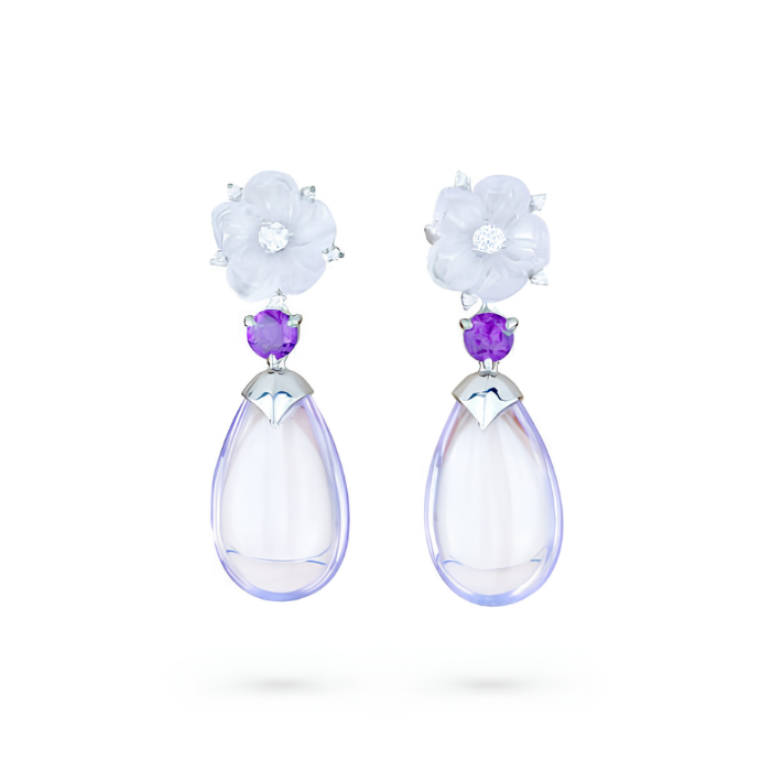 Paul Morelli 18K White Gold Carved Flower Drop Earrings
