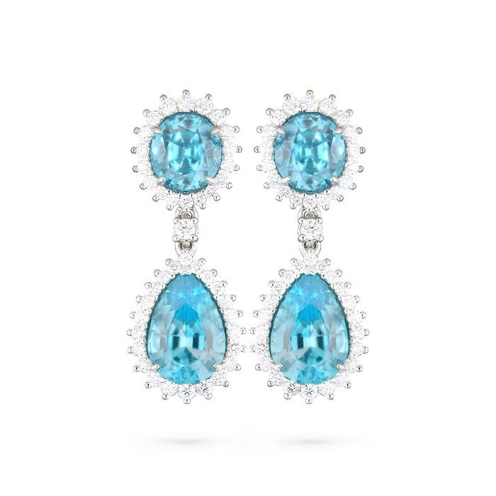 Paul Morelli Platinum Oval & Pear Zircon Halo Earrings