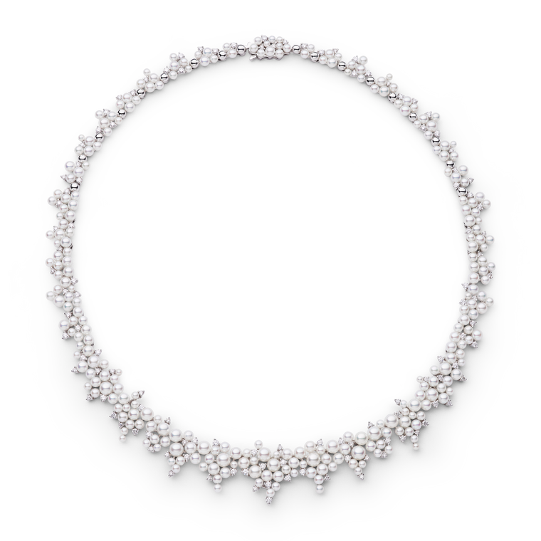 Paul Morelli 18K White Gold Cascading Lagrange Pearl & Diamond Necklace, 16"
