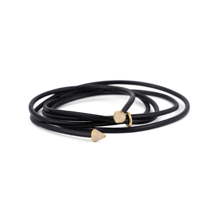 Sylva & Cie. 18K Yellow Gold Black Leather Necklace, 45"