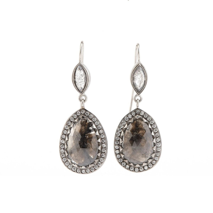 Sylva & Cie. Platinum Rough Diamond Earrings