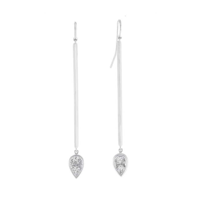 Sylva & Cie. 18K White Gold Mosaic Pear Shape Stick Earrings
