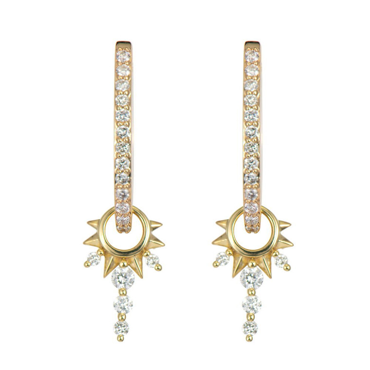 Three Stories Jewelry 14K Yellow Gold Small Diamond Love Explosion Charms (Pair)