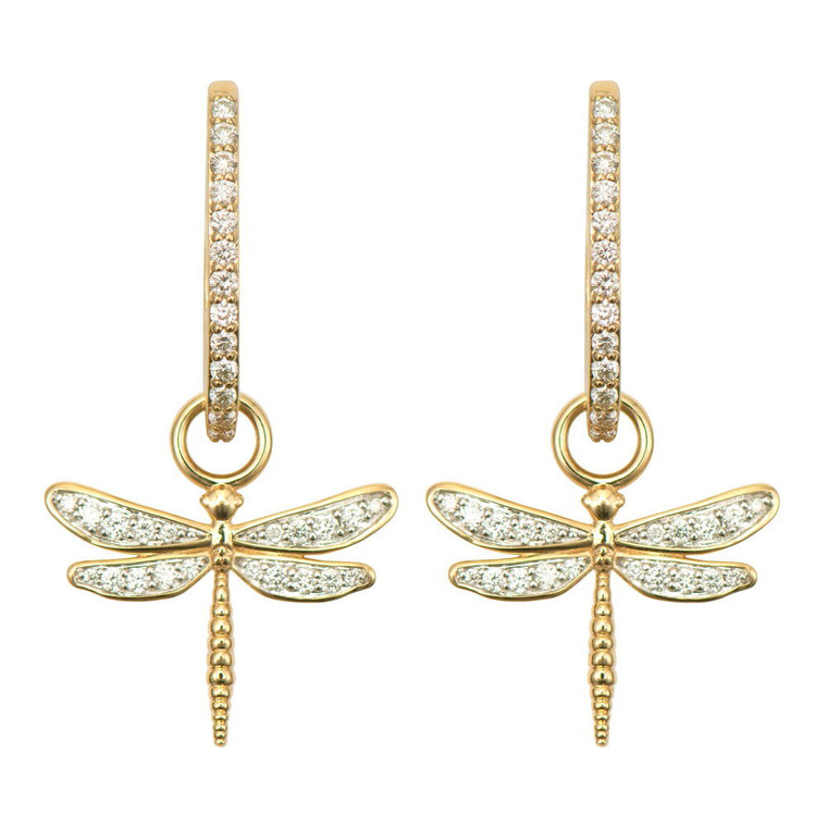 Three Stories Jewelry 14K Yellow Gold Small Dragon Fly Charm (Pair)