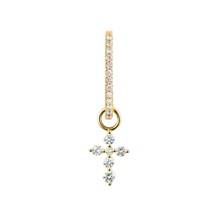 Three Stories Jewelry 14K Yellow Gold Tiny Prong Set Diamond Cross Charms (Single)