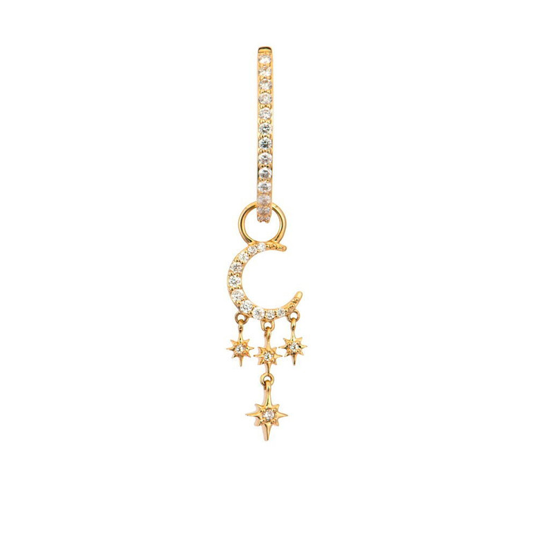 Three Stories Jewelry 14K Yellow Gold Make a Wish Small Crescent Moon and Star Charms (Single)