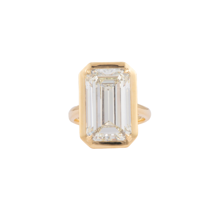 Sylva & Cie. 18K Yellow Gold Emerald Cut Diamond Ring, Size 6