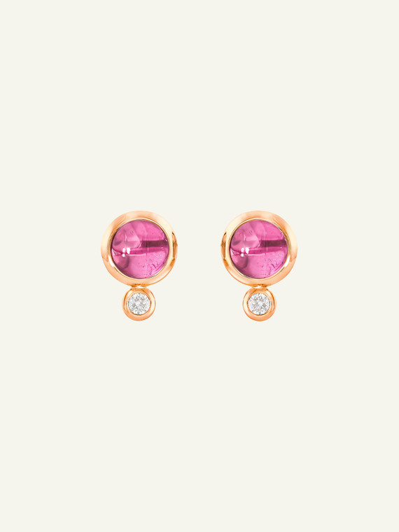 Tamara Comolli Bouton 18K Rose Gold Earrings with Rose Tourmaline and White Diamonds