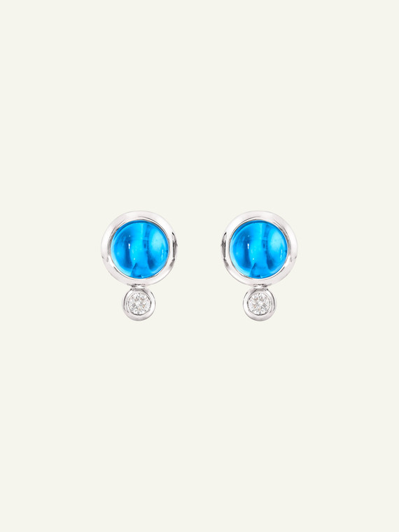 Tamara Comolli Bouton 18K White Gold Earrings with Swiss Topaz and White Diamonds