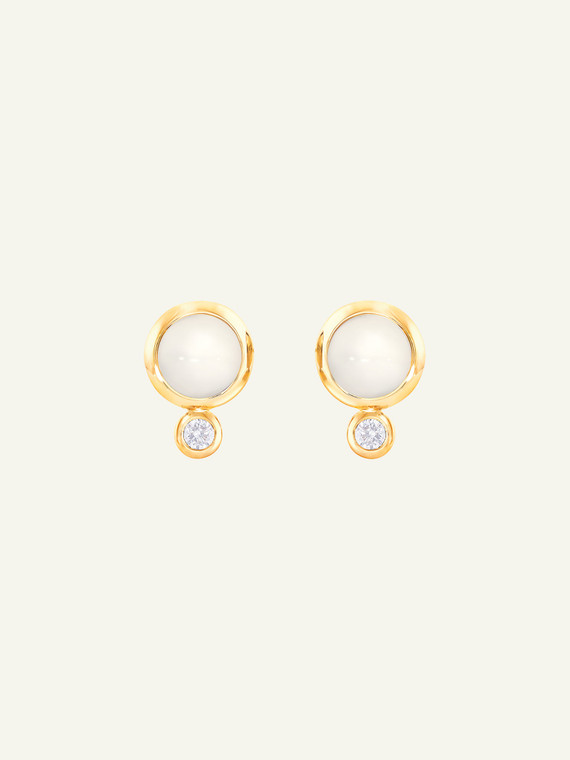 Tamara Comolli Bouton 18K Yellow Gold Earrings with Sand Moonstone and White Diamonds