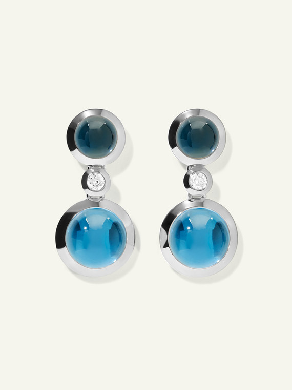 Tamara Comolli Bouton 18K White Gold 2 Cabochons Earrings in 'Sky' and White Diamonds