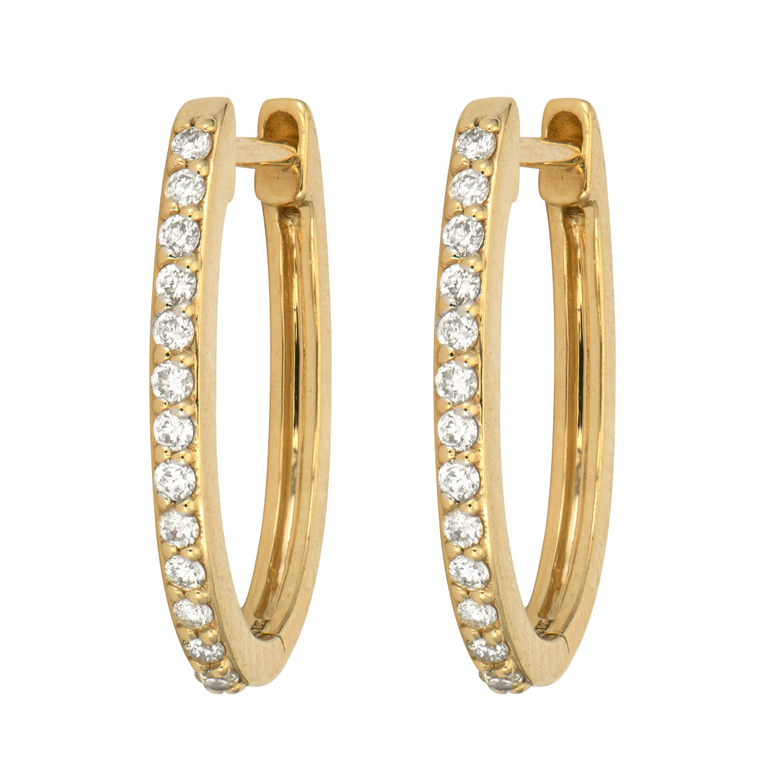 Three Stories Jewelry 14K Yellow Gold Classic Oval Pave Hoops