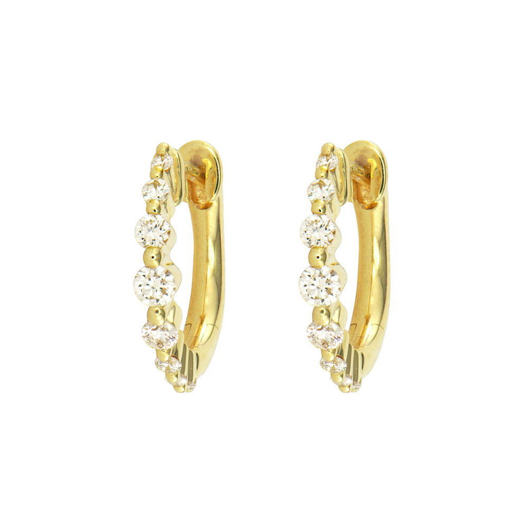 Three Stories Jewelry 14K Yellow Gold Small Prong Set Diamond Hoops