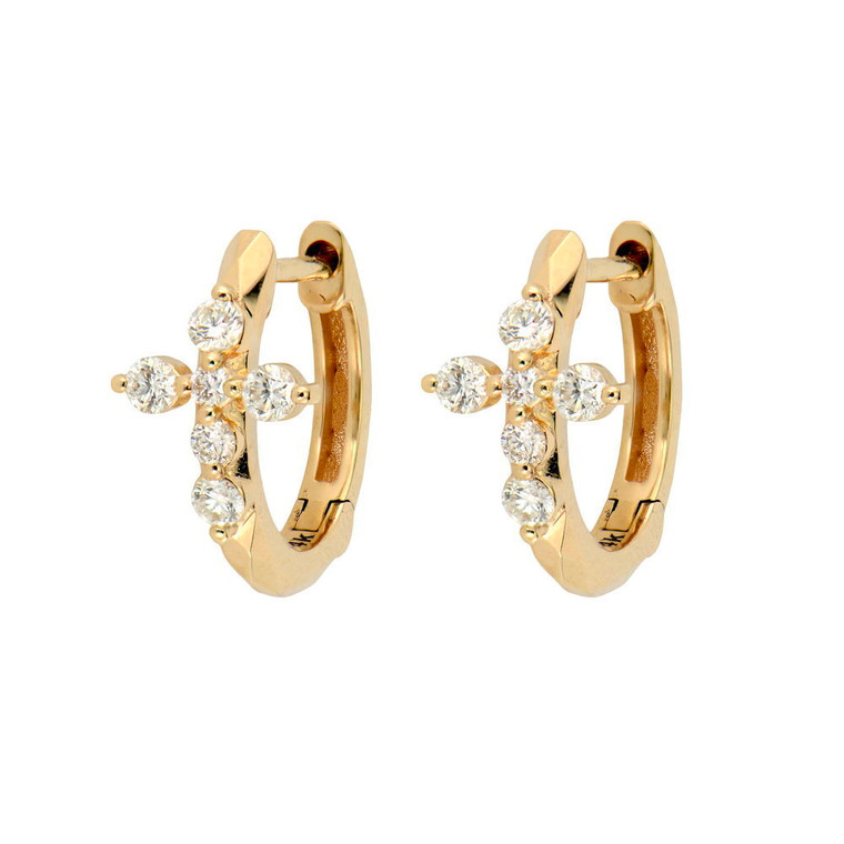 Three Stories Jewelry 14K Yellow Gold Small Diamond Cross Huggie Hoops