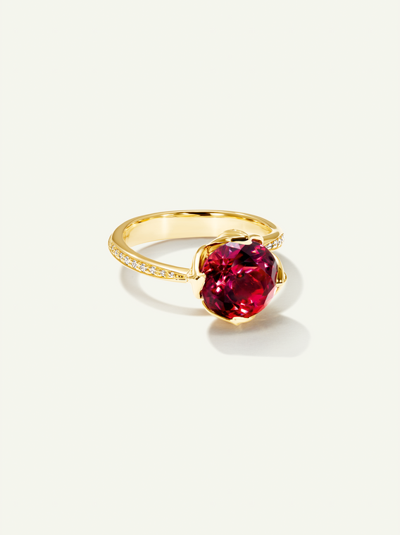 Tamara Comolli Tulip 18K Yellow Gold Ring with Rubellite, Size 54 (6 3/4)