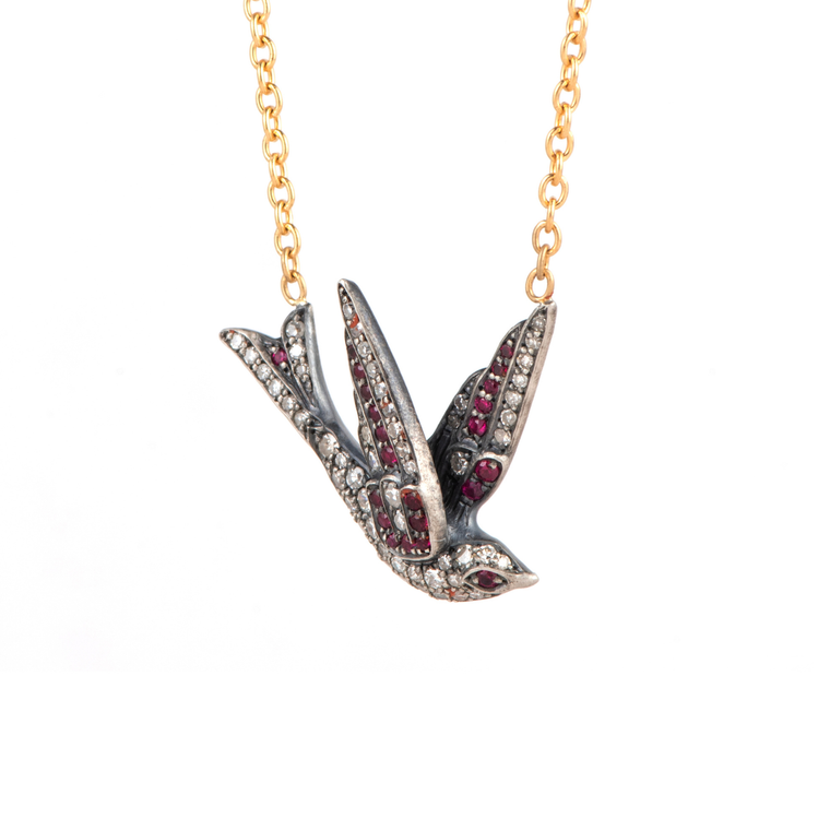 Sylva & Cie. 18K Yellow Gold/Silver Bird Pendant Necklace, 18"