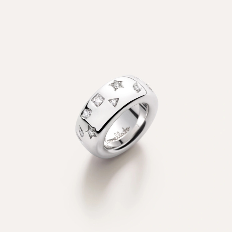 Pomellato Iconica Medium 18K White Gold White Diamond Ring, Size 55