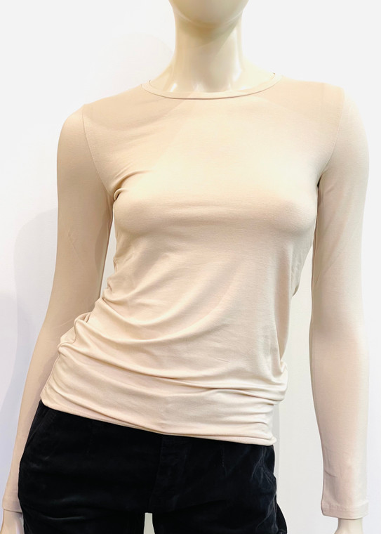 Majestic Filatures Soft Touch Long Sleeve Crew Neck Top in Cream