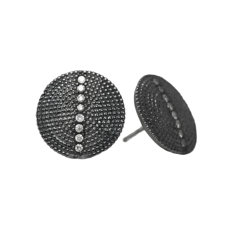 .925SUNEERA Black Rhodium Finish Textured Sterling Silver Ria Stud Earrings