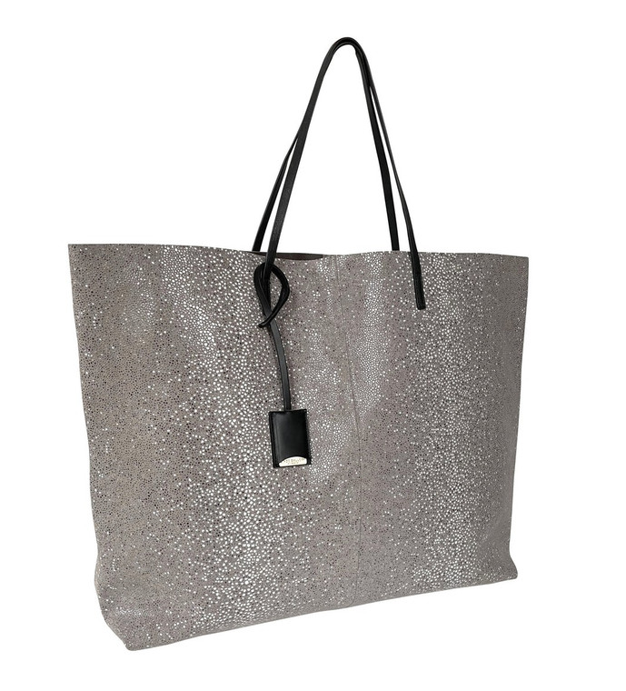 Linde Gallery St. Barth Gouverneur Galuchat Printed Suede Bag in Taupe, Large