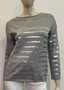 Majestic Filatures Metallic Stripe Organic Cotton Long Sleeve Top in Gris Chine Clair, Size 1