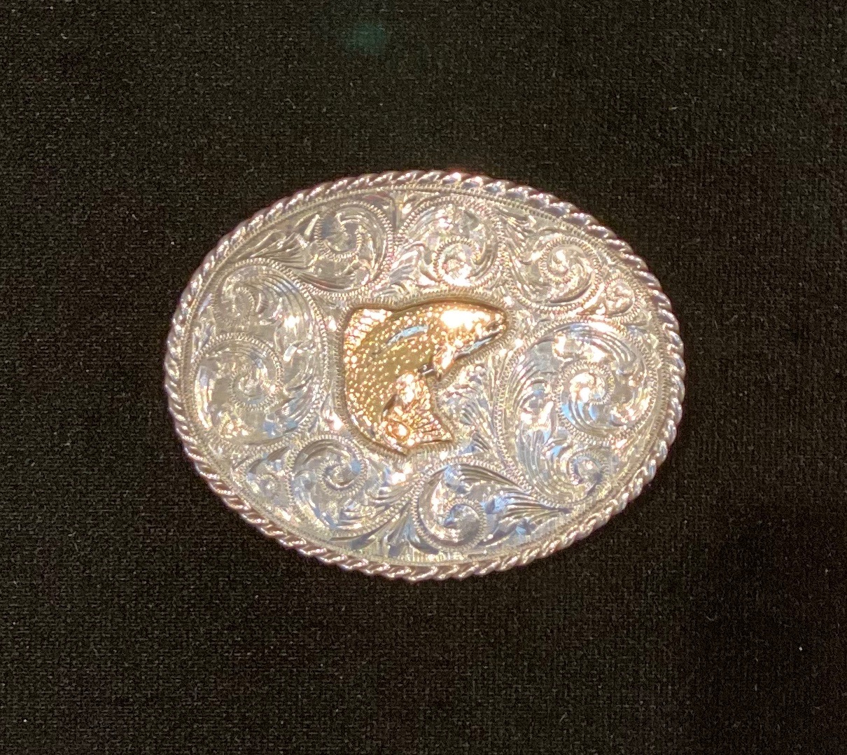 Vintage Sterling Silver & 18k Gold Cowboy Western Belt Buckle 