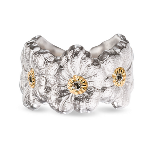 Buccellati Blossoms Diamond Sterling Silver Gardenia Eternelle Ring