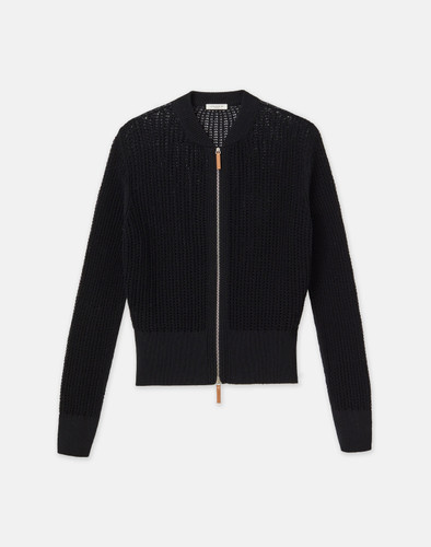 Lafayette 148 New York Organic Cotton Open Knit Zip Cardigan in Black